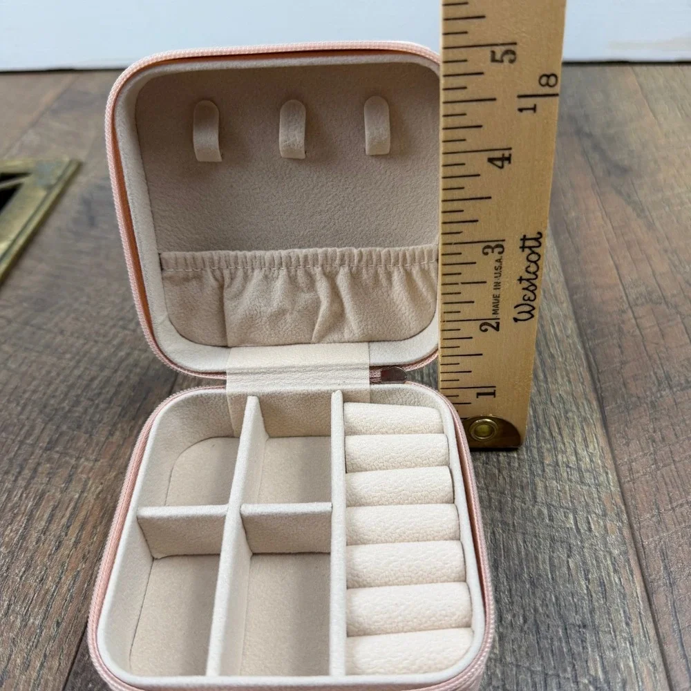 Blush Pink Travel Jewelry Case Organizer Ring Holder Zip Closure